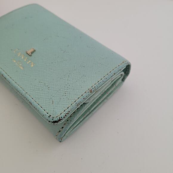 Lanvin Unisex Blue Teal Trifold Leather Wallet Card Bill Coin Compact Small Box - Picture 10 of 10